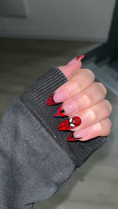 Spiderman nails-ציפורניים ספיידרמן Nails Acrylic Easy, Spiderman Nails Acrylic, Spiderman Nails, Country Acrylic Nails, Marvel Nails, Spring Acrylic Nails, Nail Shimmer