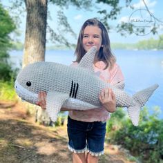 "Crochet Pattern for Shark  Follow this crochet pattern to make a Giant Shark Amigurumi that can also double as a pillow! He's so soft and cuddly, you'll want to take him everywhere! -------------------------- YOU WILL RECEIVE -------------------------- 1 PDF Digital Download File for Giant Shark Amigurumi, Crochet Pattern Instant download as soon as payment clears Etsy's system Written in English and U.S. Crochet Terms ---------------- YARN USED ---------------- 100% Polyester (Chenille / \"blanket yarn\") Super Bulky Weight Yarn (#6)  ------------------------------------- FINISHED MEASUREMENTS ------------------------------------- 29\"L x 33\"C ----------------- SKILL LEVEL -----------------  Easy ---------- NOTES ---------- ~Gauge is included in this pattern ~This pattern has been check Crocheted Shark Pattern, Shark Crochet, Amigurumi Shark, Shark Stuffed Animal, Crochet Sea Creatures, Crochet Shark, Shark Pattern, Crochet Decrease, Pola Amigurumi