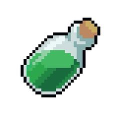 an image of a pixelated bottle with green liquid in the bottom and brown cap on top