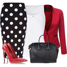 A fashion look from May 2014 featuring American Vintage tops, J.TOMSON blazers and River Island skirts. Browse and shop related looks. Polka Dot Skirt, Red Blazer, Dot Skirt, Business Attire, Work Attire, Mode Inspiration, Office Outfits, Work Fashion, Look Chic