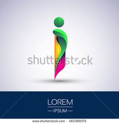 abstract colorful man logo design on blue and gray background with white space for your text