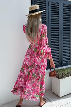 Rose Surplice V Neck Floral Maxi Dress Maternity Photography Dress, Leopard Satin Dress, High Waist Maxi Dress, V Neck Maxi Dress, Long Sleeve Evening Gowns, Floral Ruffle Dress, Multi Dress, Beautiful Maxi Dresses, Maxi Dress Pattern