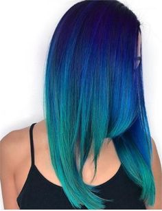 Ombre Hair Color Vivid, Blue Ombre Hair Medium Length, Fantasy Color Hair, Brown And Blonde Ombre Hair, Blue Multicolor Hair, Brown And Blonde Ombre, Teal To Blue Ombre Hair, Blue Hair Color Ideas, Blue To Green Ombre Hair