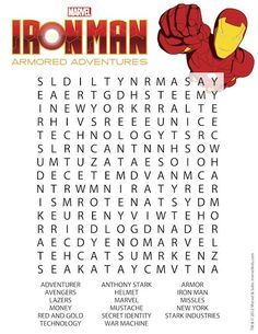 the iron man word search is shown in this printable activity sheet for kids to learn how