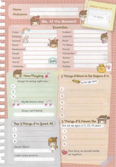 a pink and white notebook with some stickers on the pages, including an image of a