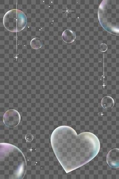 soap bubbles in the shape of a heart on a transparent background with stars and sparkles