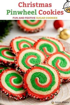 christmas pinwheel cookies on a white plate