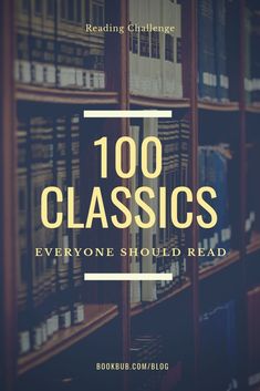 bookshelves with the words 100 classics everyone should read in front of them