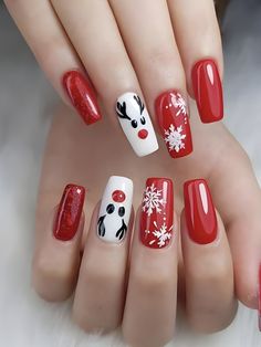 Rojo y blanco  Collar  ABS  Uñas 3D Embellished Red Christmas Nails, Cute Christmas Nails, Christmas Gel Nails, Christmas Nail Art Designs, Christmas Nails Acrylic, Festival Nails, Xmas Nails, Christmas Nail Designs, Christmas Nail