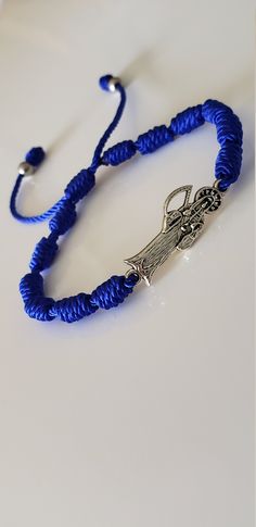 Hand made Santa Muerte bracelet Adjustable Santa Muerte Bracelet, Handmade Adjustable Blue Rosary Bracelet, Santa Muerte Prayer, Queen Jewelry, Blue Evil Eye, Funky Jewelry, Beaded Bracelets Diy, Evil Eye Bracelet, Ear Jewelry