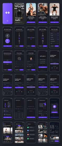 Gofit - Fitness & Workout App UI Kit Premium and High-Quality UI Kit for Fitness, Workout, Health, Sport, Exercise, Training, Gym, and more (iOS/Android support, 90+ Screens, with design system included) Gym App, To Do App, App Design Layout, Android Design, Turn It Off, Mobile App Design Inspiration, App Interface Design, Booking App, Dark Theme