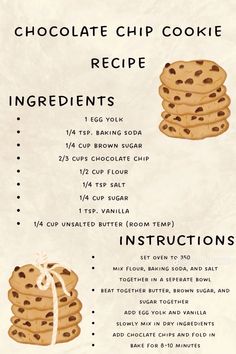 a recipe for chocolate chip cookies with instructions