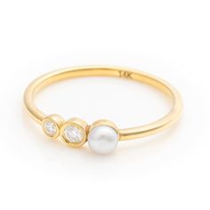 14k Solid Gold Dainty Natural Pearl Ring, Real Gold Bezel Setting Ring, Unique Design Premium Ring, Handmade Fine Jewelry By Selanica. 💙 The ring material is 14k solid gold, should not be confused with gold plating or filling. It will never tarnish or fade over time. We're offering the finest quality in solid gold jewelry. 💎 Gemstones are natural pearl and premium grade D Color (colorless) VS/SI clarity moissanites. Band  💙 Our jewelry is handcrafted with love and great care at San Francisco Gold Birthstone Ring With Smooth Bezel For Wedding, Gold Pearl Ring With Bezel Setting For Anniversary, Gold Wedding Birthstone Ring With Smooth Bezel, Anniversary Gold Pearl Ring With Bezel Setting, Bezel Setting Ring, Ring Unique Design, Natural Pearl Ring, Bezel Set Ring, Cvd Diamond