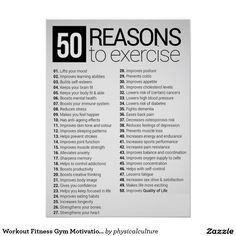 a poster with the words 50 reasons to exercise written in black and white on it