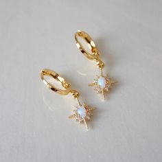 Gold Plate Opal Star Huggie Earrings -Gold Plate Earwire Huggie Earrings Gold, Jewelry Lookbook, Huggie Earrings, Earring Sale, Jewelry Inspo, Opal Jewelry, Ear Jewelry