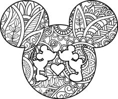 the mickey mouse head with patterns on it's face is outlined in black and white