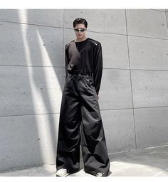 Upgrade your wardrobe with these stylish men's dark academia pleated loose wide-leg pants. crafted with a blend of cotton and polyester, they offer pleated details, a wide-leg silhouette, and a comfortable fit. shop today! Luxury Cotton Wide Leg Pants For Men, Luxury Wide Leg Pants With Welt Pockets For Men, Luxury Wide Leg Pants For Men With Welt Pockets, Luxury Full Length Wide Leg Pants For Men, Luxury Men's Wide Leg Pants With Welt Pockets, Dark Academia Men, Korean Jeans, Running Shorts Men