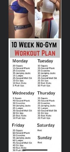 the 10 week no - gym workout plan is shown in two different pictures, one with a