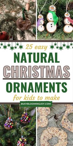 homemade christmas ornaments for kids to make with the words 25 easy natural christmas ornaments for kids to make