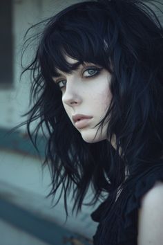 15 Stunning Jet Black Hair Color Ideas Dark Grey And Black Hair, Black Hair And Grey Eyes, Dark Hair Woman, Ebony Hair, Hp Oc