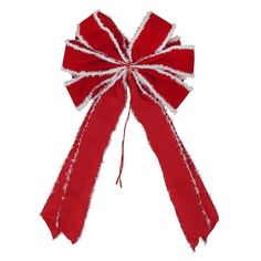 a red and white ribbon tied to the side of a bow on a white background