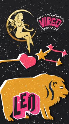 the zodiac sign leo is surrounded by stars and an image of a woman sitting on top of a lion