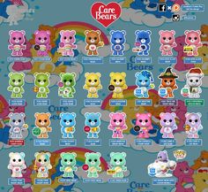 the care bears are all in different colors and sizes, but they're very cute