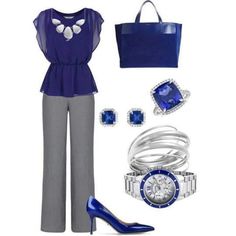 Y Work Necklaces, Clothing Sites, Gray Pants, Stylish Work Outfits, Beautiful Evening, Blue And Grey, Wardrobe Style