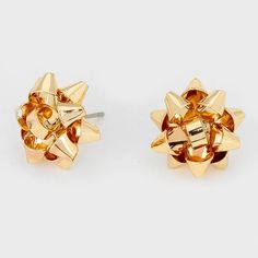 Gold Metal Christmas Gift Bow Stud Earrings – DazzledByJewels Christmas Present Bow, Christmas Gift Bow, Pearl Jewelry Ring, Formal Earrings, Gold Starburst, Gift Bow, Holiday Bows, Metal Christmas, Gold Theme