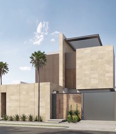 an artist's rendering of a modern building with palm trees