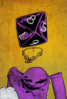 a drawing of a woman laying on her back with a purple dice above her head