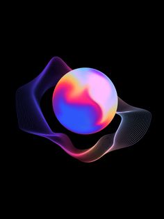 a colorful object is in the middle of a black background, with lines and curves