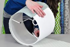 How to Cover a Lampshade with Fabric | OFS Maker's Mill Cover A Lampshade, Diy Lampshade, Cover Lampshade, Make A Lamp, Lamp Makeover, Handmade Lampshades, Aqua Fabric