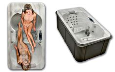 two hot tubs one with a woman in it and the other with a man