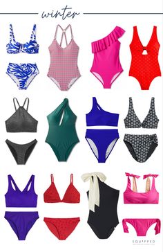 A roundup of swimwear perfect for the Winter seasonal color palette. Winter palette swimsuits for every budget! Deep Winter Palette Outfits For Summer, Dark Winter Summer Outfits, Swimwear Color Palette, Dark Winter Outfits For Summer, Two-tone Swimwear For Pool And Beach Season, Deep Winter Summer Outfits, Summer Cold Color Palette