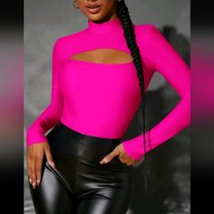 Womens Sexy Bodysuit Tops Mock Neck Cutout Bodysuit Casual Jumpsuit For Party Color: Hot Pink Size: Large (8/10) Bust:34.3" Waist: 28.7" Length:29.5" Shoulder:14.4" Sleeve Length:24.5" Cuff:7.7" Fabric Type:85% Polyamide 15%Elastane Jumpsuit For Party, Pink Turtleneck, Bodysuit Tops, Casual Bodysuit, Turtleneck Bodysuit, Red Bodysuit, Grey Bodysuit, Velvet Bodysuit, Bodysuit Top