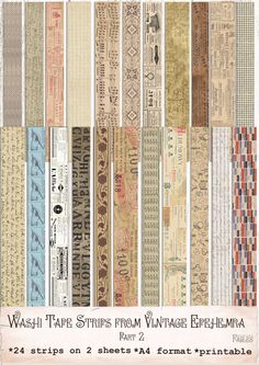 wash tape strips from vintage ephemia part 2 - 24 patterns on 2 sheets