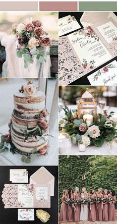 wedding color palettes with pink and green accents