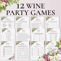 wine party games with grapes, cheese and champagne on the table for guests to play