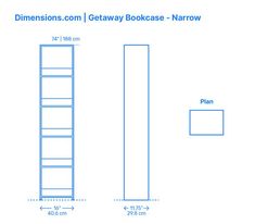 the measurements for bookshelves are shown in blue