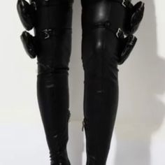 Surgical Boots Size 8 Surgical Thigh High Boots, Thigh High Lug Sole Boots, Black Punk Boots With Ankle Strap, Black Punk Ankle Strap Boots, Synthetic Boots With Buckle Closure And Pointed Toe, Black Synthetic Boots With Buckle Closure, Thigh High Boots Flat, Mini Pouches, Flat Boots