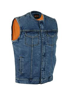 *FREE SHIPPING* on most orders $19.99+ Denim Motorcycle Vest w/ Hidden Zipper (w/o collar) Daniel Smart Mfg. Model DM981BU *See sizing chart below & in photos to make sure you get the best fit.* Denim Material. Single panel back ideal for easy accessorizing with patches & club logos, embroidery or airbrushed artwork. Front zipper hidden under snap-placket blocks wind & rain. Two inside, concealed gun pockets made of special heavy-duty textile with built-in holsters & snap closure Black Denim Vest, Denim Vests, Collar Vest, Shoulder Support, Motorcycle Vest, Smart Men, Denim Shirts, Mens Vests, Denim Material