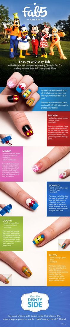 ✨Disney Nail Art✨ Nail Designs Characters, Diy Nails Tutorial, Do It Yourself Nails, Disney Nail Designs, Disney Nail, Fab 5, Nail Tutorial, Nail Art Disney, Disney Nails