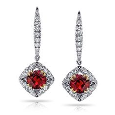 Formal Red Diamond Earrings, Formal Red Earrings With Diamond Accents, Formal Red Halo Design Earrings, Red Halo Design Earrings For Formal Occasions, Red Halo Earrings For Formal Occasions, Red Diamond Cut Earrings For Formal Occasions, Formal Red Earrings With Prong Setting, Red Prong-set Earrings For Formal Occasions, Red Halo Setting Earrings For Formal Occasions