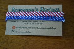 Large width American flag pattern friendship bracelet. Bracelet comes with a woven top loop and a braided end. Perfect style to go with any patriotic celebration! ** This listing is for ONE bracelet ($12.50 each), and IS NOT A SET. Please update your quantity if you would like to receive more than one. ** About 6 inches in pattern length About 12 inches in total length *sizes could vary slightly. If you need a certain size please specify in the comment to seller section at the time of purchase.* Adjustable Patriotic Friendship Bracelets, Patriotic Adjustable Friendship Bracelets, Adjustable Patriotic Friendship Bracelets For 4th Of July, Adjustable Friendship Bracelets For 4th Of July, Adjustable Patriotic Friendship Bracelets As Gifts, Patriotic Multicolor Friendship Bracelets, American Flag Friendship Bracelet, Flag Pattern, Perfect Style