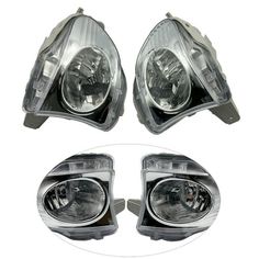 the front and side lights of a car on a white background, with two different angles