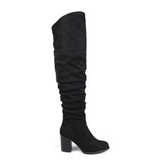 The kaison thigh-high boots from journee collection are a bold choice for autumn. A stacked block heel elevates this vegan leather design, making the boot easy on the feet but stylish. The fit is perfected with a wide-width footbed with a padded insole and an extra-wide calf.Features: Comfort, LightweightClosure Type: ZipperShaft Circumference: 15 InchesBoot Shaft Height: 24 InchesShoe Heel Height: 3 InchesUpper/Outer Base Material: 100% PolyuretheneShoe Lining Material: SyntheticSole Material … Dress Boots Black, Dress Boots, Wide Calf, Womens Dress, Journee Collection, Dress And Heels, Thigh High Boots, Leather Design, Thigh High