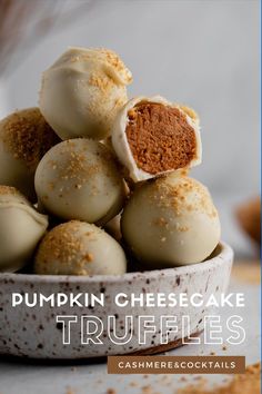 pumpkin cheesecake truffles in a white bowl