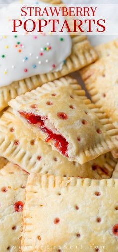 strawberry pop tarts are stacked on top of each other