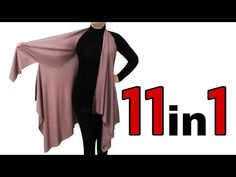 a woman standing in front of a white background with the words 11in1 on it